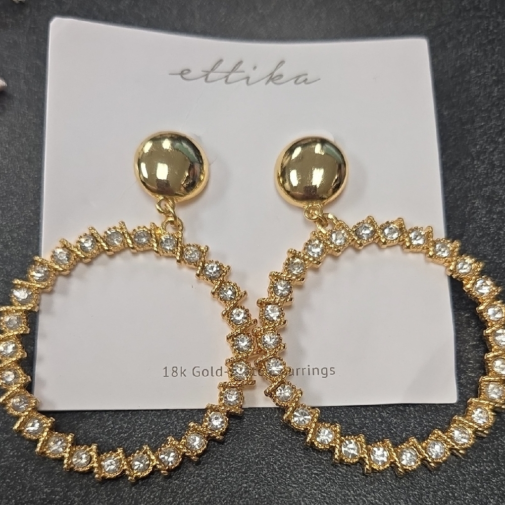 ettika Gold Crystal Hoop Drop Earrings NWT ✨️